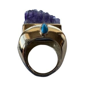 Amrapali Lucky Brand Amethyst Druzy Turquoise Accent Necklace Gold MISSING CHAIN